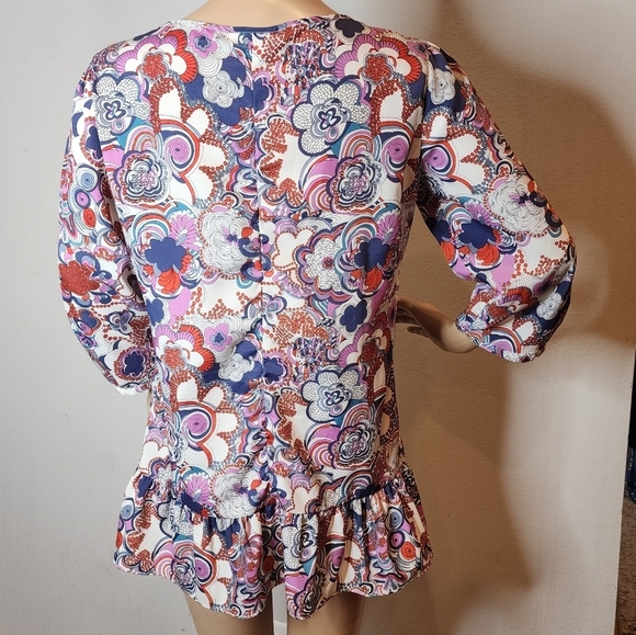 Liberty of London × Target 3/4 Sleeve pleated blouse.  Ruffle hem.  Size medium. - Picture 8 of 15